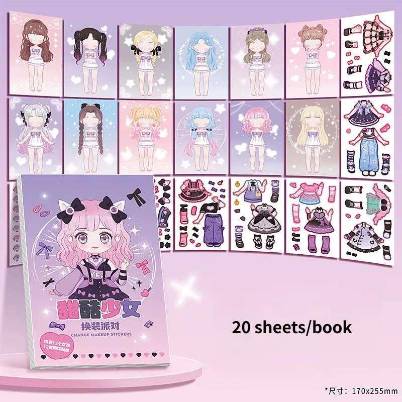 DIY Dress Up Sticker Girl Paper Doll Quiet Book Sweet Cool Girl Star Doll Change Clothes Scrapbook Craft Children's Makeup Book view 3