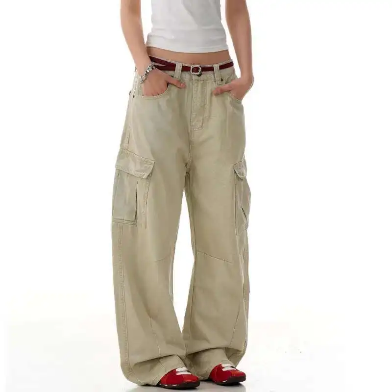 

Style Men's American Casual Trousers Solid Color Side Pockets Curved Knife Pants High Waist Straight Male Bottom New DNYX