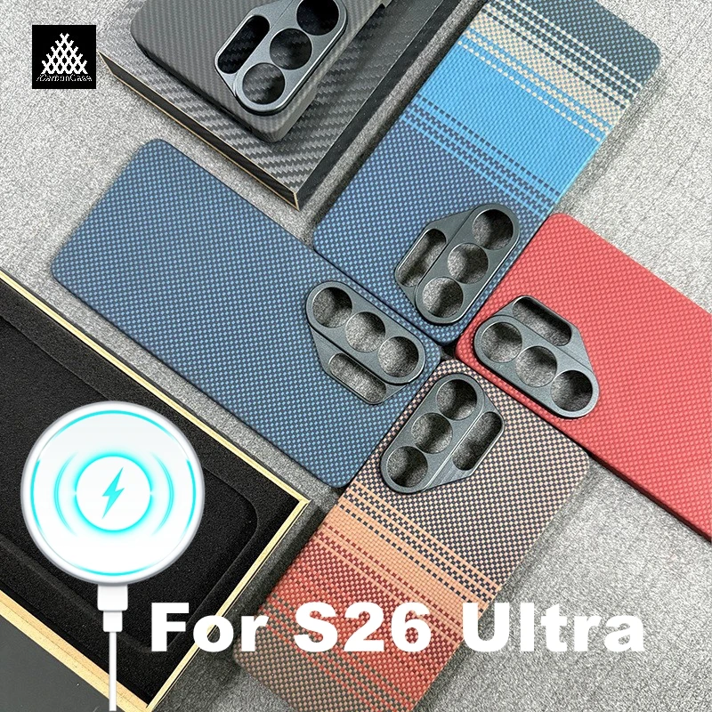 

Оригинальный чехол из кевларового арамидного волокна с магнитной зарядкой для Samsung Galaxy S26 Ultra S26Ultra S26U, сверхлегкий чехол с MagSafe