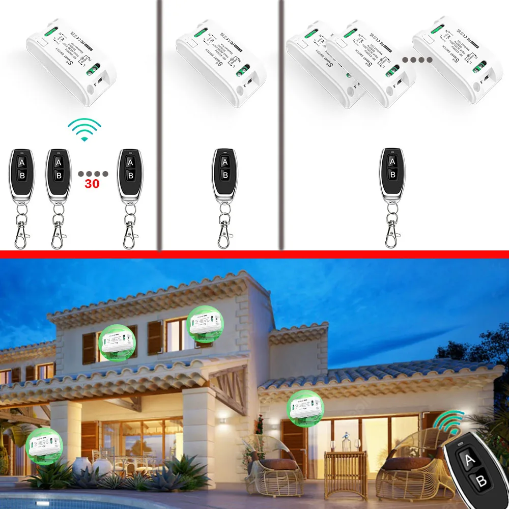 RF 433 Mhz Universal Wireless Remote Control 433 Mhz Switch 110V 220V 230V 10A Relay Mini Receiver Remote Control for Gate Light