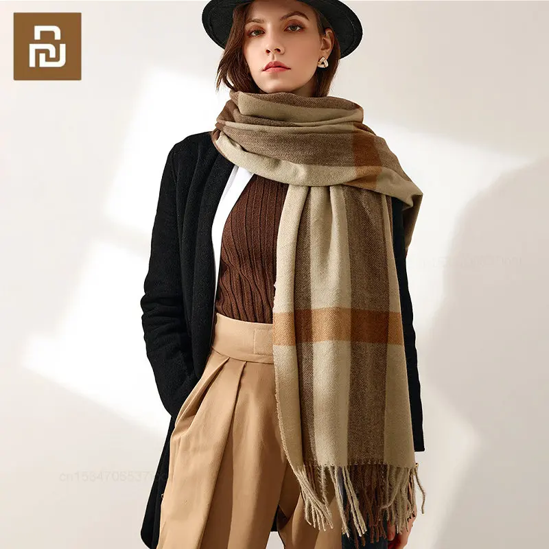 Youpin Women's Plaid Scarf Winter Couple Warm Lady Fashion Scarfs Cashmere Women Shawl Scarf Dual-use Thick Print Tassel Scarves