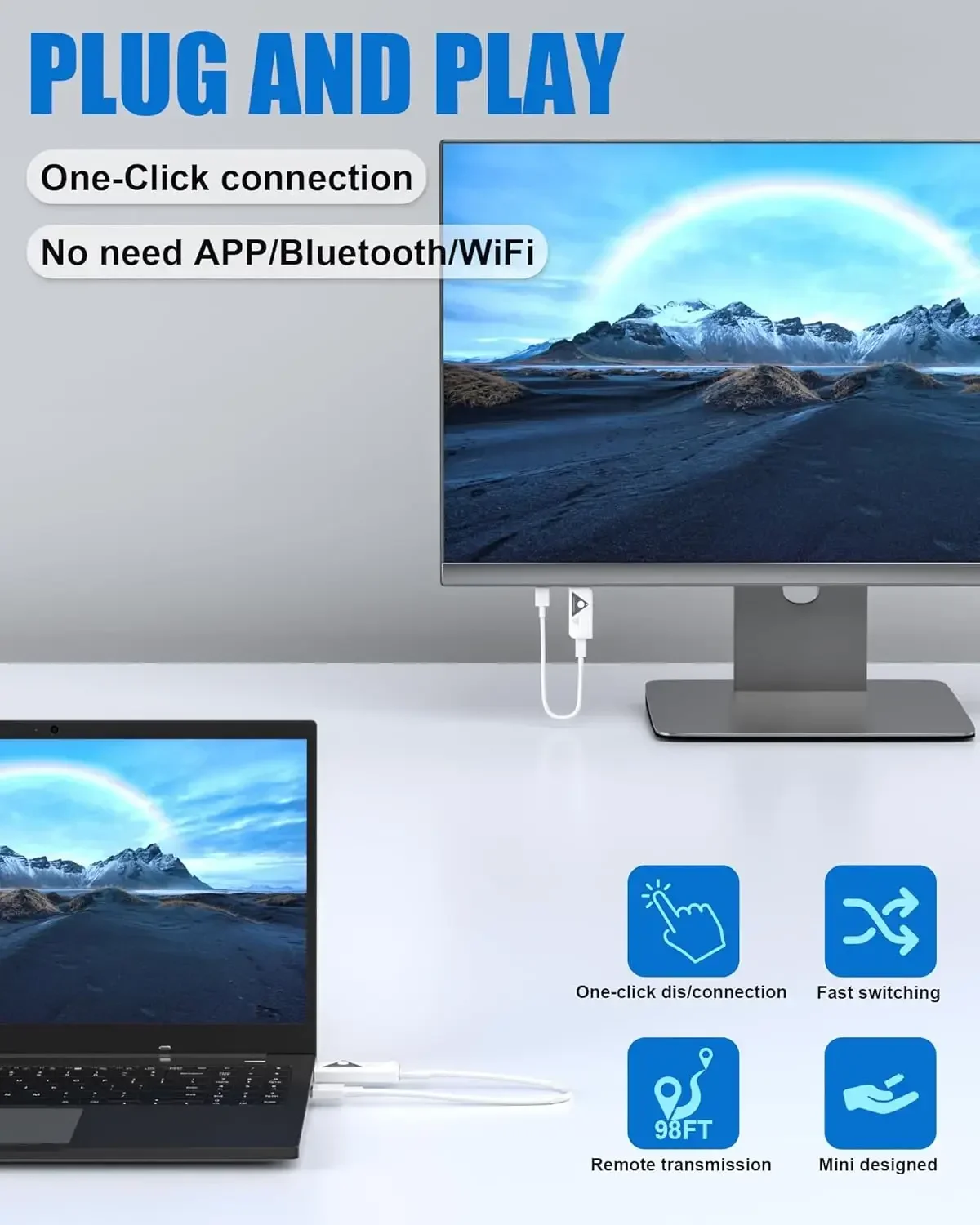 جهاز إرسال واستقبال HDMI لاسلكي 30m 2.4G/5G إشارة ثابتة لبث الفيديو والصوت للمراقبة من أجهزة الكمبيوتر المحمول/الكمبيوتر/صندوق التلفزيون