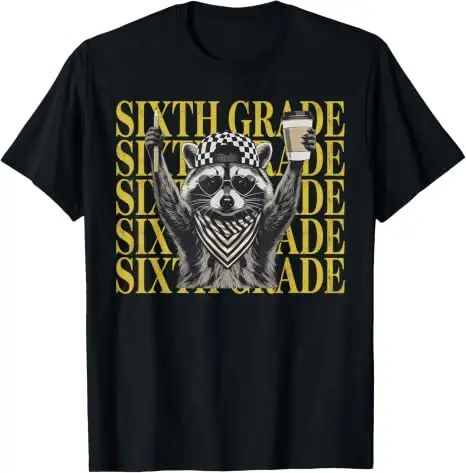 Lustiges T-Shirt für Lehrer der vierten und sechsten Klasse mit wildem Waschbären zum Schulanfang, Y2k-Schulkleidung, niedliche Kleidung für Schüler und Lehrer zum ersten Schultag – Detail 11