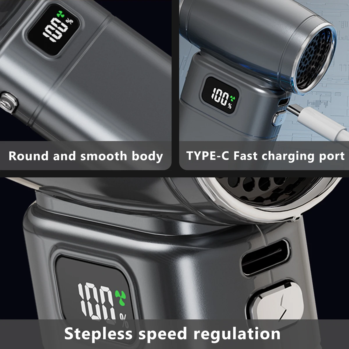 Electric Violent Fan Portable Air Blower Vacuum Dust Cleaner Charging Strong Winds Mini Turbo Jet Fan Brushless Blower Dry LED