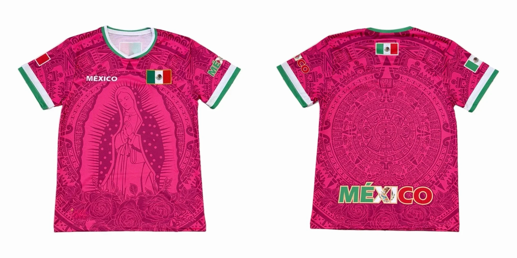 Unisex Mexico Soccer Jersey, Virgin Mary Aztec Calendar Print Quick Dry Top For Trendy Viral Hot Cultural Fan Street Wear