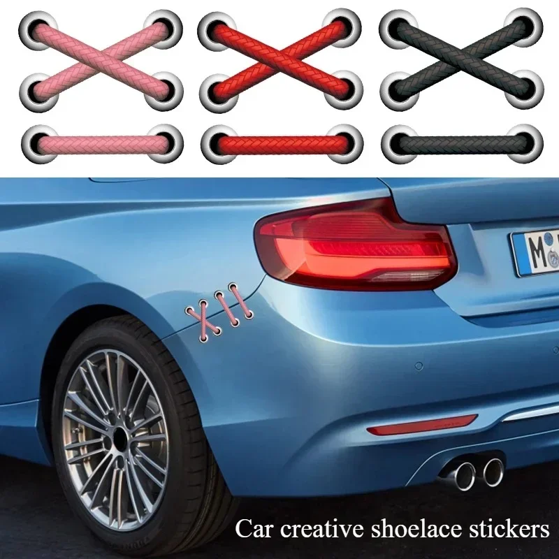 Creative and Funny Shoelaces Car Sticker 3D Simulation Patch Band Adhesive Bandage Sticker Auto Body Scratch Decoration Decal
