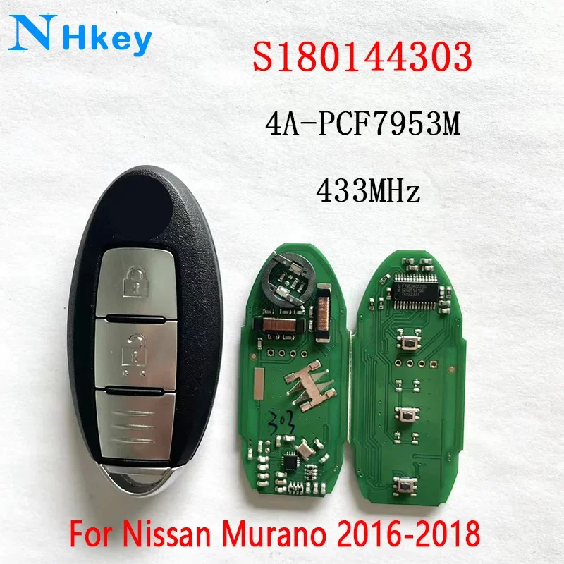 

NHkey 433Mhz FSK S180144303 3Buttons Smart Key 4A PCF7953M For Nissan Murano Z52R 2016-2018 Keyless Fob