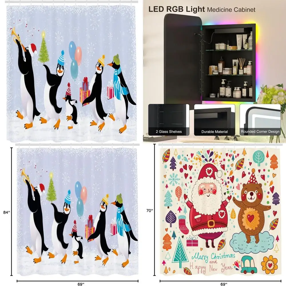 

Занавеска для душа с падением пингвина, праздничные пингвины в шляпах, набор декора для ванной комнаты из мягкой ткани