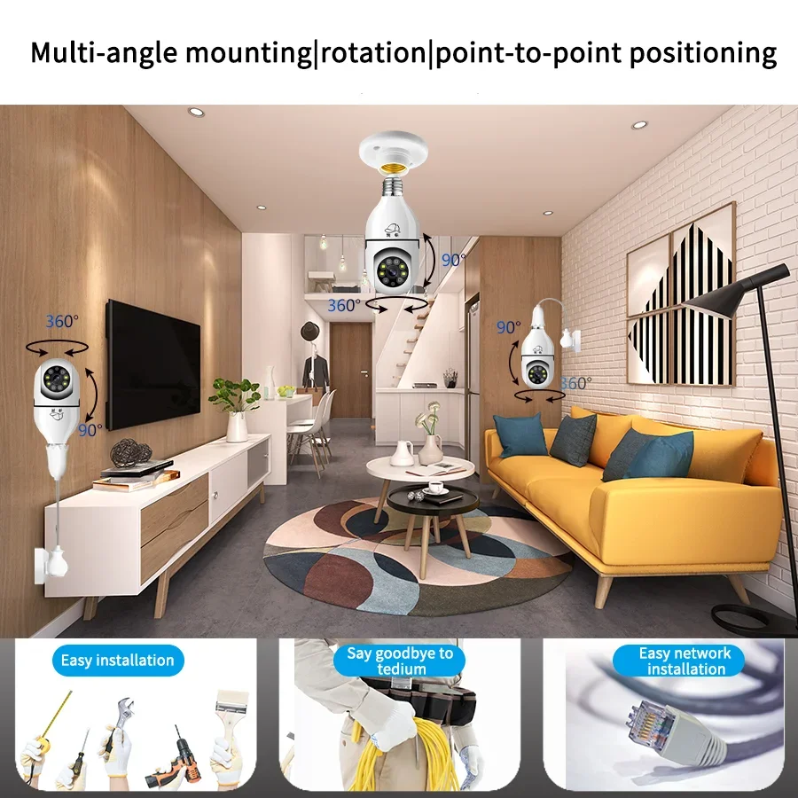 E27 Bulb Surveillance Camera Night Vision Full Color Automatic Human Tracking 4X Digital Zoom Video Security Monitor Cam