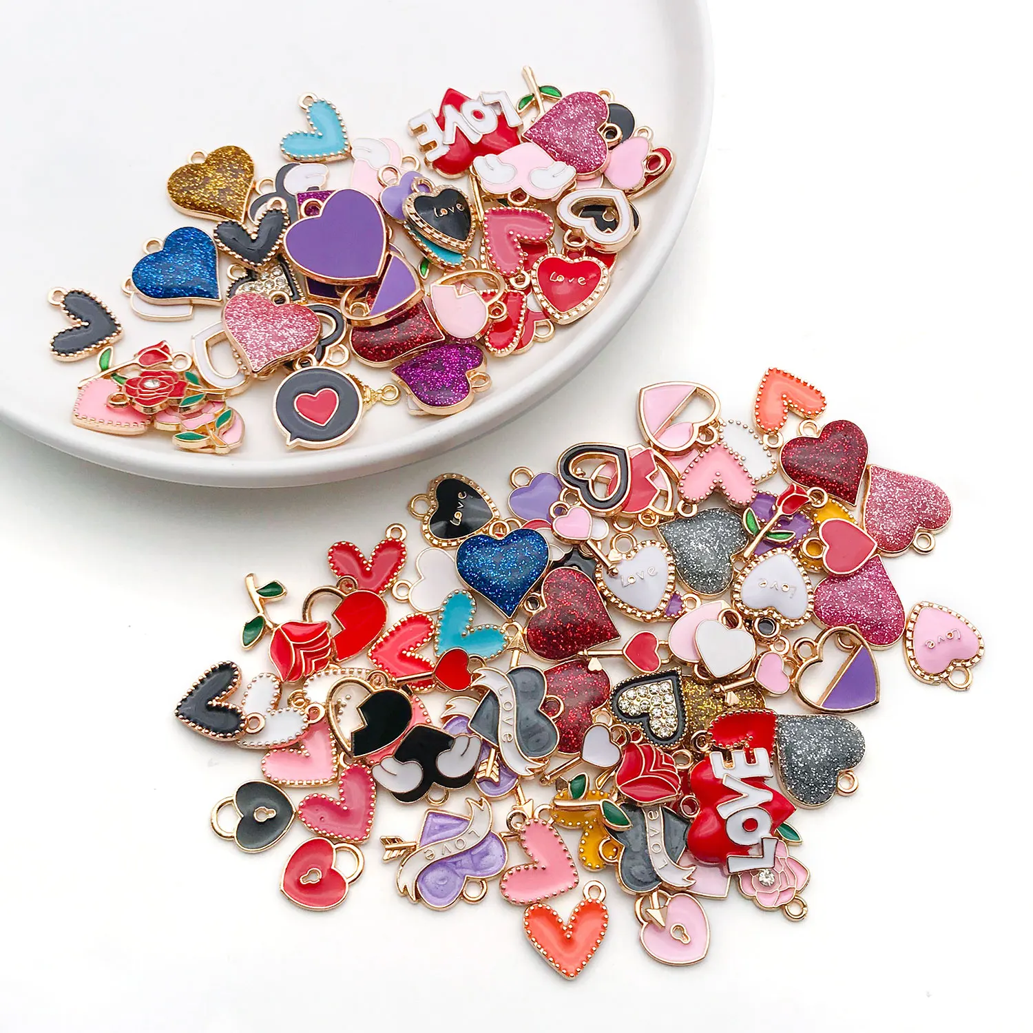 مختلط 30/120 قطعة قلب، شكل خوخ، وردة، سحر قلادة من سبائك المينا على شكل جناح، إكسسوارات زينة ذاتية الصنع، الأكثر مبيعًا.