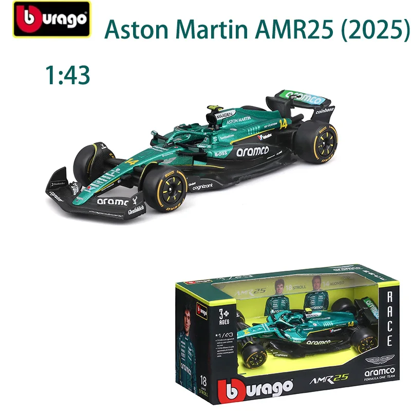 Bburago 1:43 2025 Aston Martin F1 AMR25 #14 Alonso #18 Stroll Australian GP Livery Diecast Alloy Race Car Model Collectible Toy