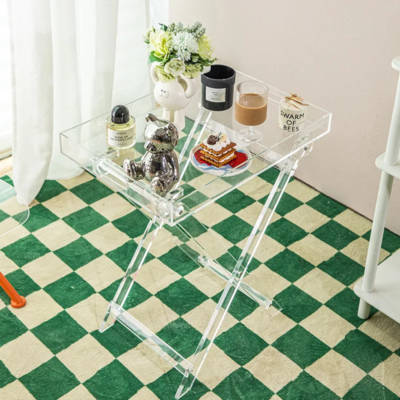 Folding table, transparent coffee table, stackable edge of household sofa
