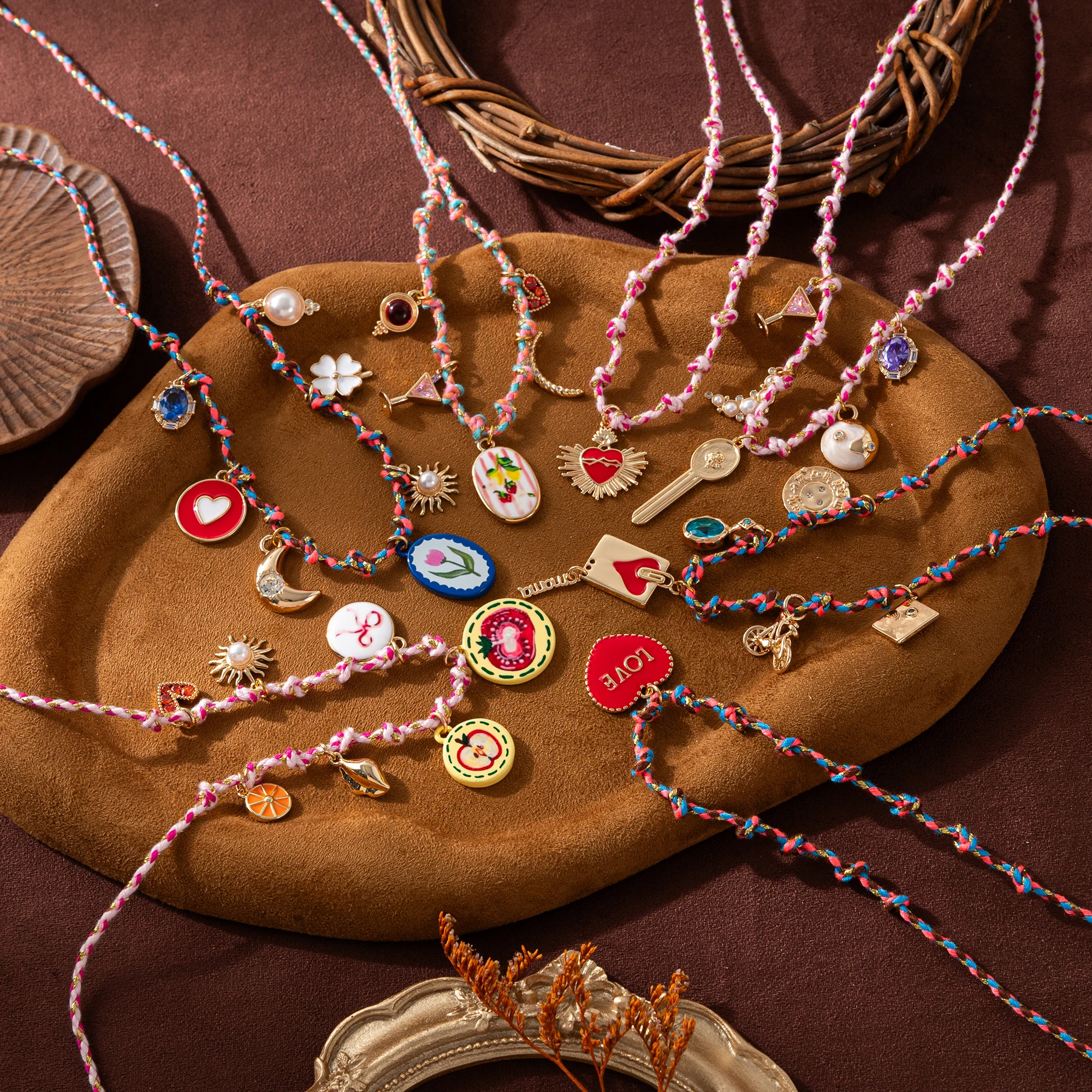 Fashion Trend Dopamine Bow Fruit Love Moon Multi Pendant Necklace Stylish Accessory for Women - Image 2