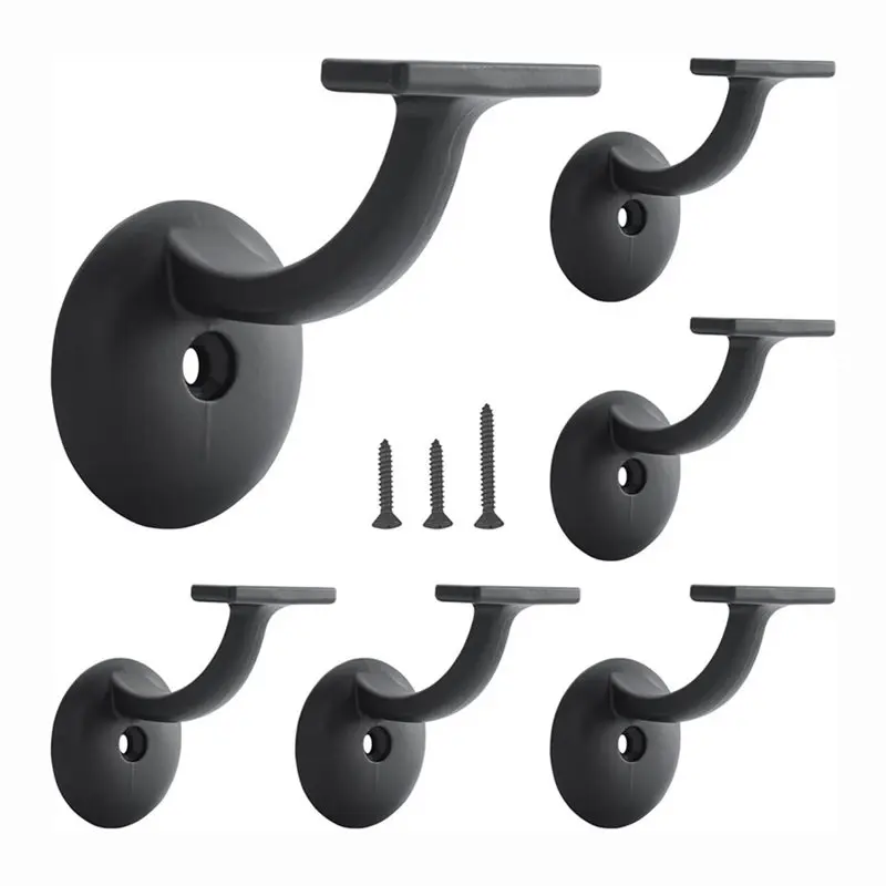 A64Z Hand Rail Bracket, Heavy Duty Stair Support For Home Or Offices Stairways Handrail, Matte Black 6 Pack