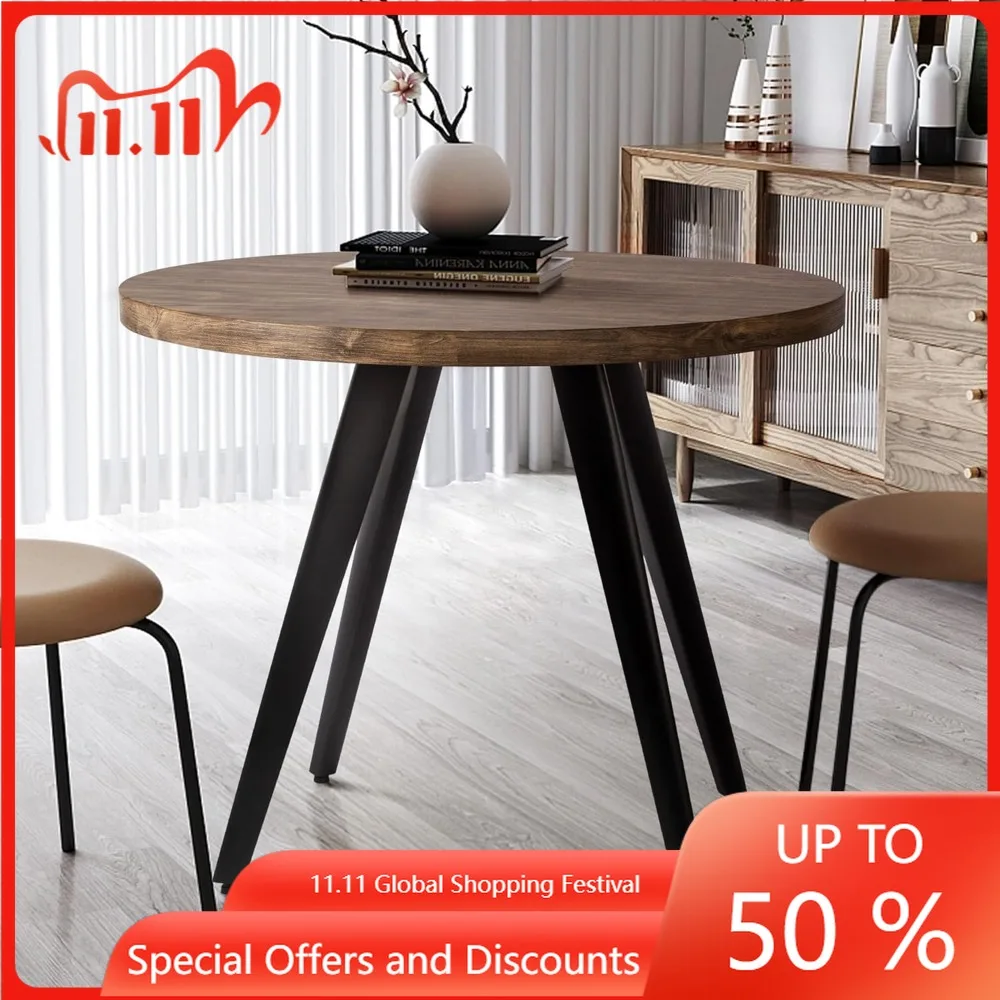 طاولة طعام مستديرة، طاولة طعام صغيرة لـ 2، طاولة مستديرة 31.5 بوصة، طاولة مطبخ حديثة في منتصف القرن مع حبوب خشبية بسمك 1.4 بوصة #1