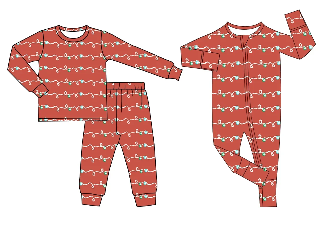 Christmas Boutique Children's Sets Long Sleeves Thread Around Lights Printed Trousers Boys Pajamas Sets Baby Romper