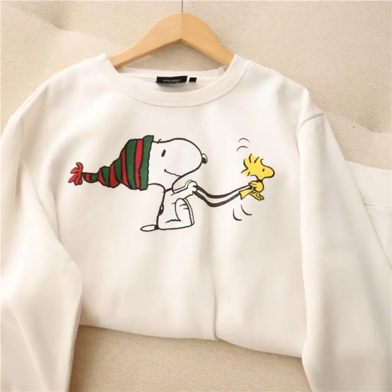 

Мягкая Белая плюшевая Толстовка Snoopy, свитер с круглым вырезом и длинным рукавом с принтом и капюшоном в стиле аниме, Осенний тонкий свободный жакет для пар