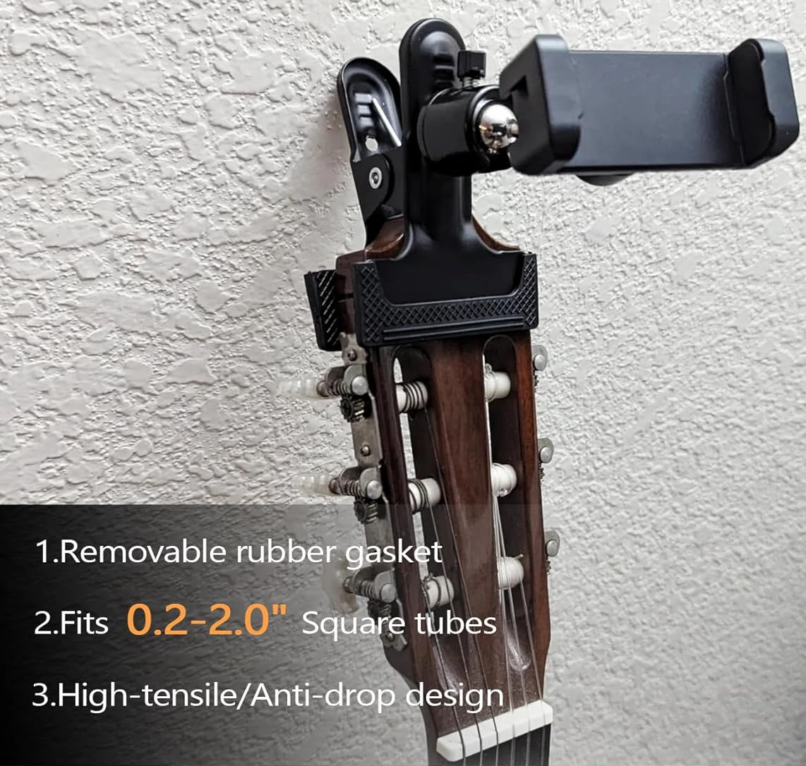 Guitar Phone Holder 360° Adjustable Guitar Phone Mount for Ukulele Bass Live Broadcast Teaching Video for iPhone Samsung