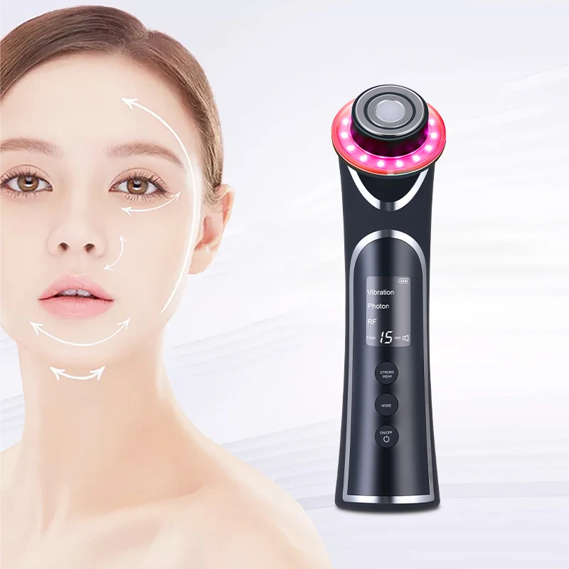 Portable Skin Tightening Wrinkle Removal Face Lifting Red Light Therapy Face Care Warm Microcurrent Facial Beauty Device