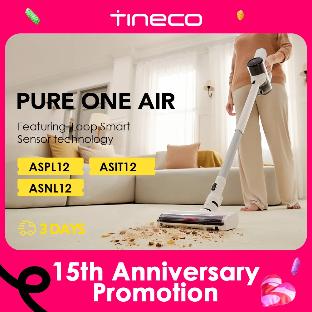 Tineco Pure One Air Cordless Vacuum Cleaner for Home Mop Super Lightweight Wireless Quiet Powerful Suction Cleaning Machine