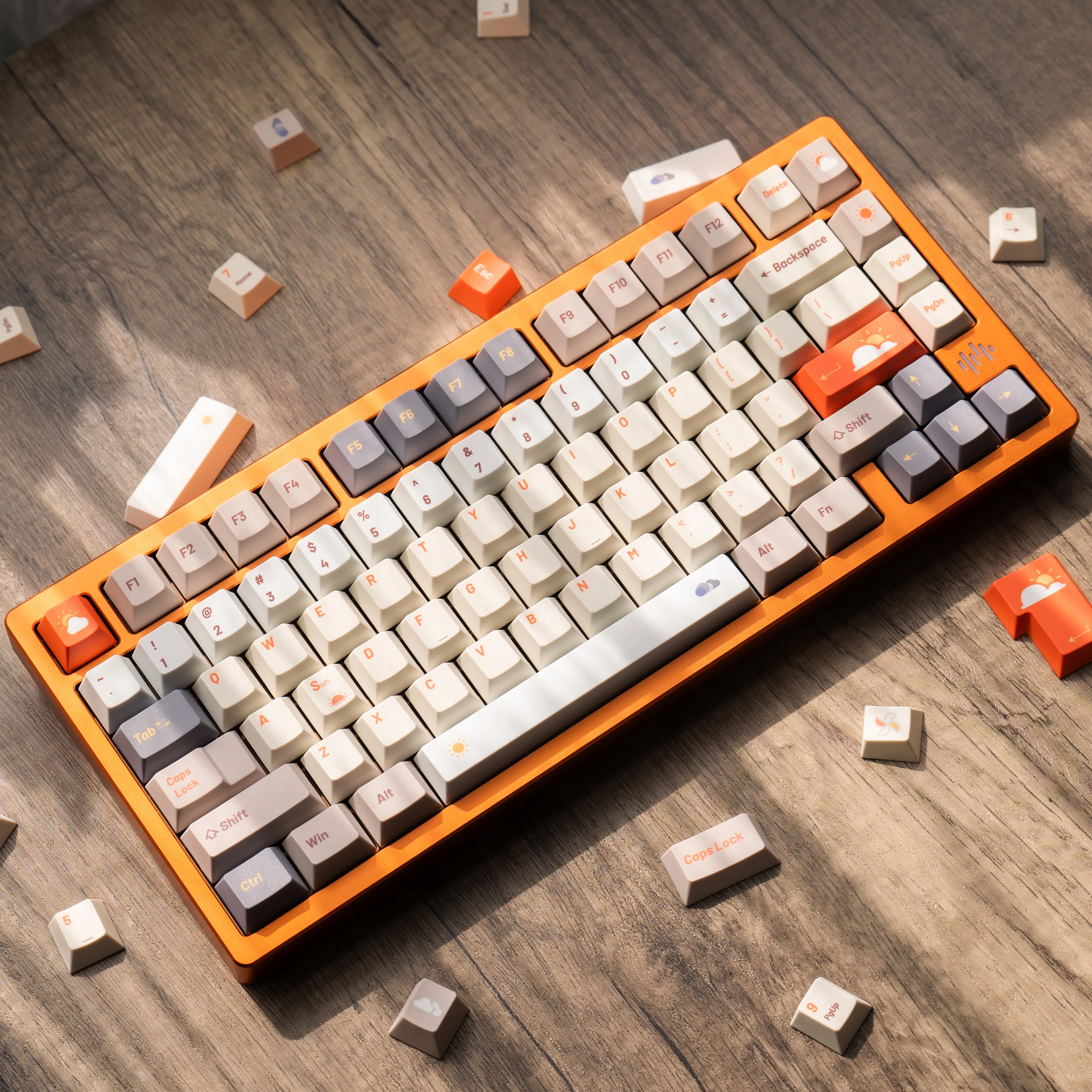 

DreamKey Weather Keycaps Original PBT Dye-Sublimated Mechanical Keyboard Keycaps Wave75 Black Smoke Orange Rain75 Nebula Orange