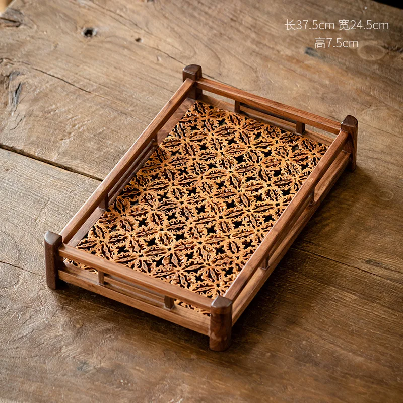 Walnut wooden teacup tea set storage tray rectangular walnut old-fashioned lacquer shed rack dry tray