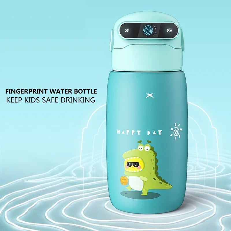 Fingerprint Lock Insulated Water Bottles For All Day Hydration Cute Robort Cups With Lip Proof AI Locking Lid For Kids