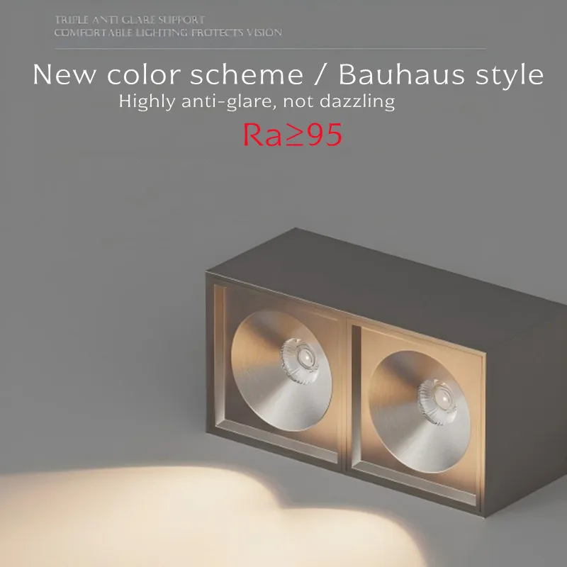 Bauhaus surface-mounted ceiling lamp, square minimalist ceiling LED downlight with adjustable brightness and anti-glare function