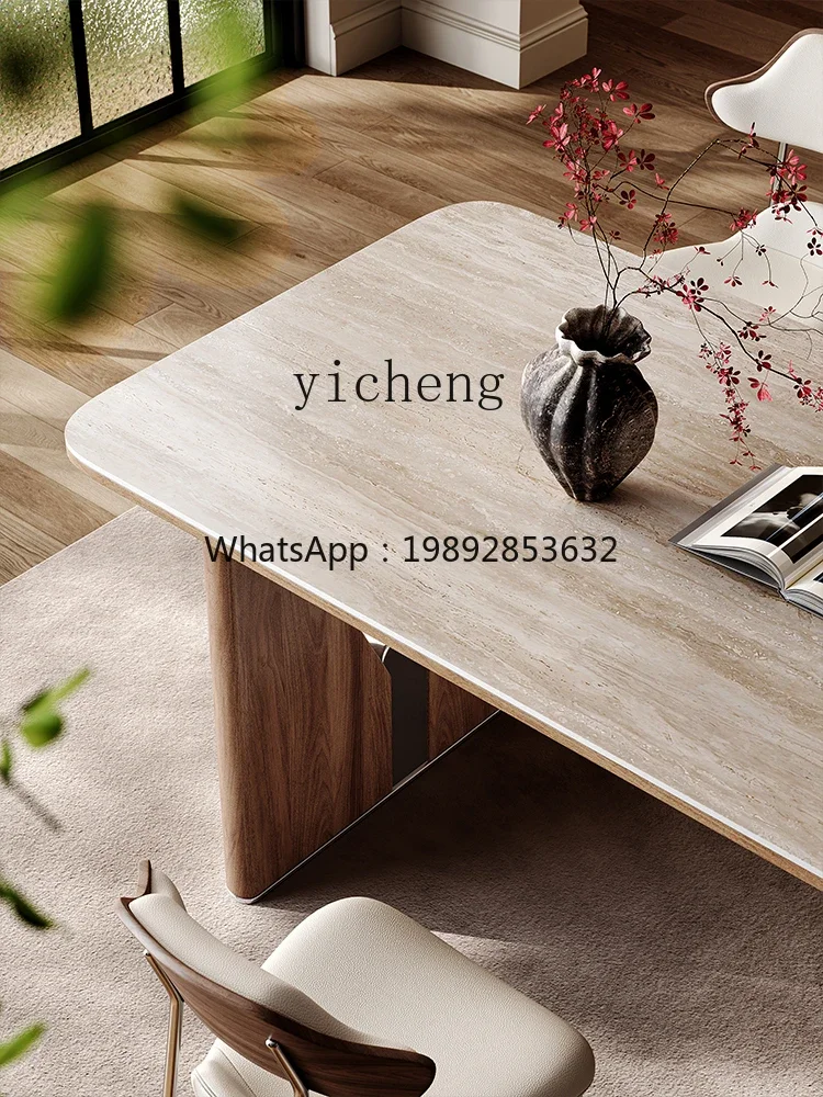 

H3-24 rock slab dining table home restaurant cave rock slab new light luxury high-end rectangular dining table and chairs