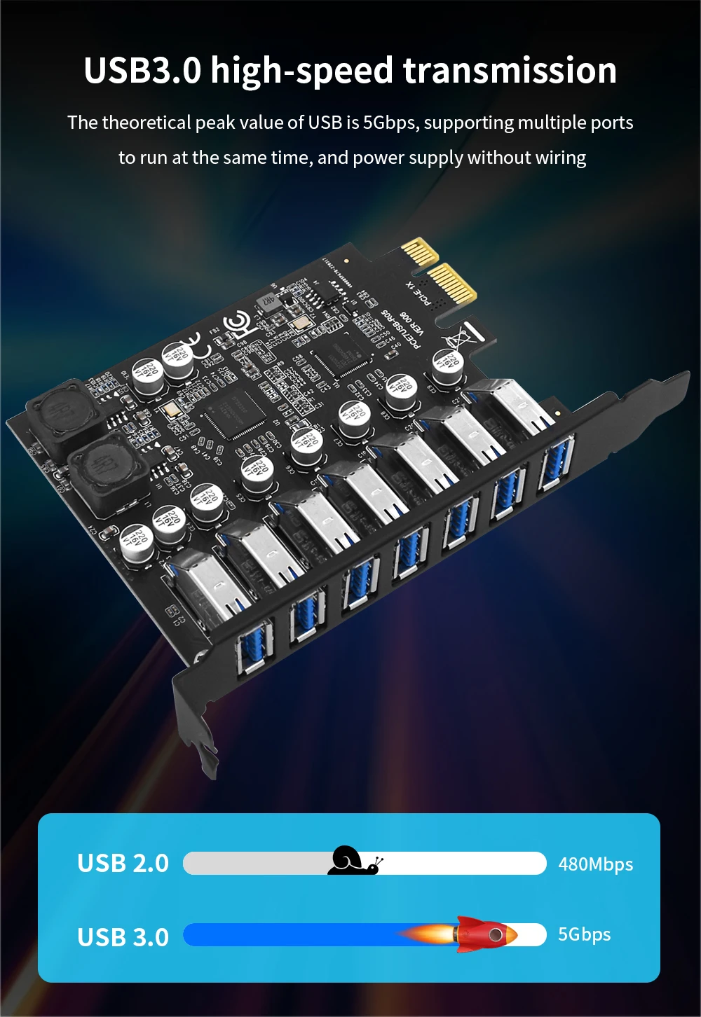 محول USB 3.0 PCI Express، بطاقة توسيع USB 3 منافذ، USB3، PCIe، محول وحدة تحكم PCI-e X1 لسطح المكتب