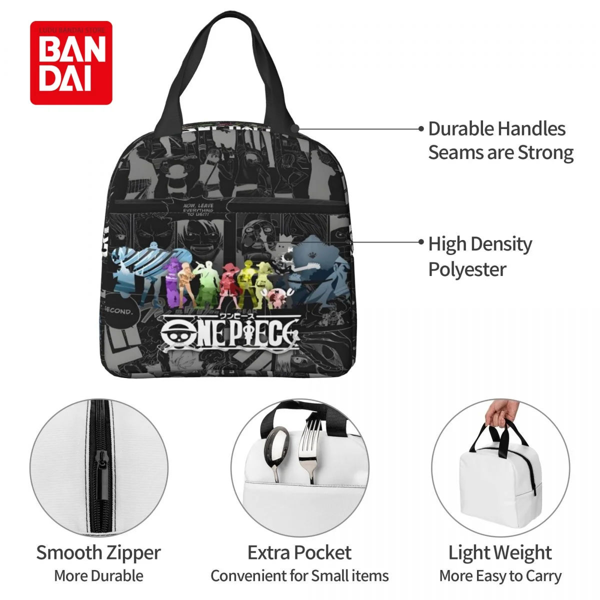 Bandai Japanese Anime One Piece Lunch Bag for School Kids Office Luffy Sac Lunch Portable Thermal Cooler Lunch Box Handbag Gift