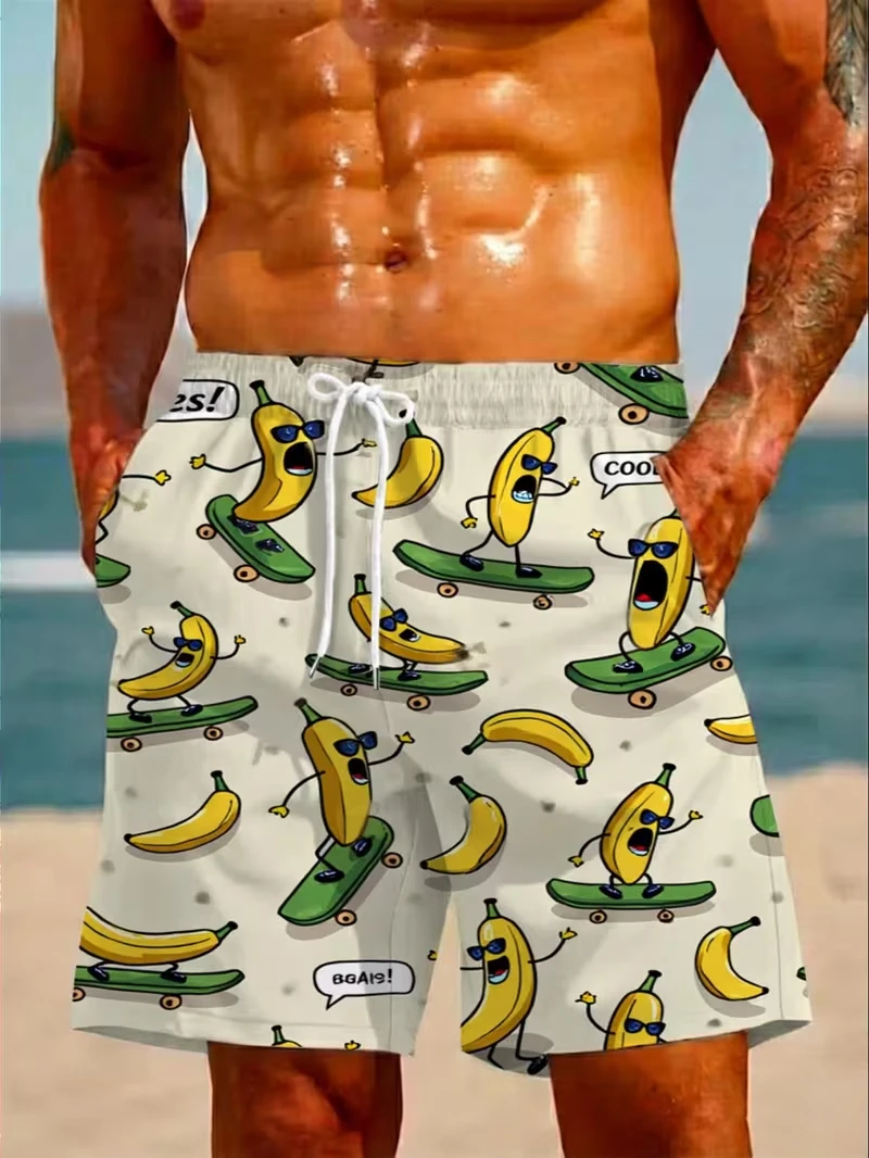 

Funny Banana Print Skateboard Shorts Summer Men'S Beach Pants Quick Drying Material Swimming Surfing Y2k Men'S Clothing Shorts