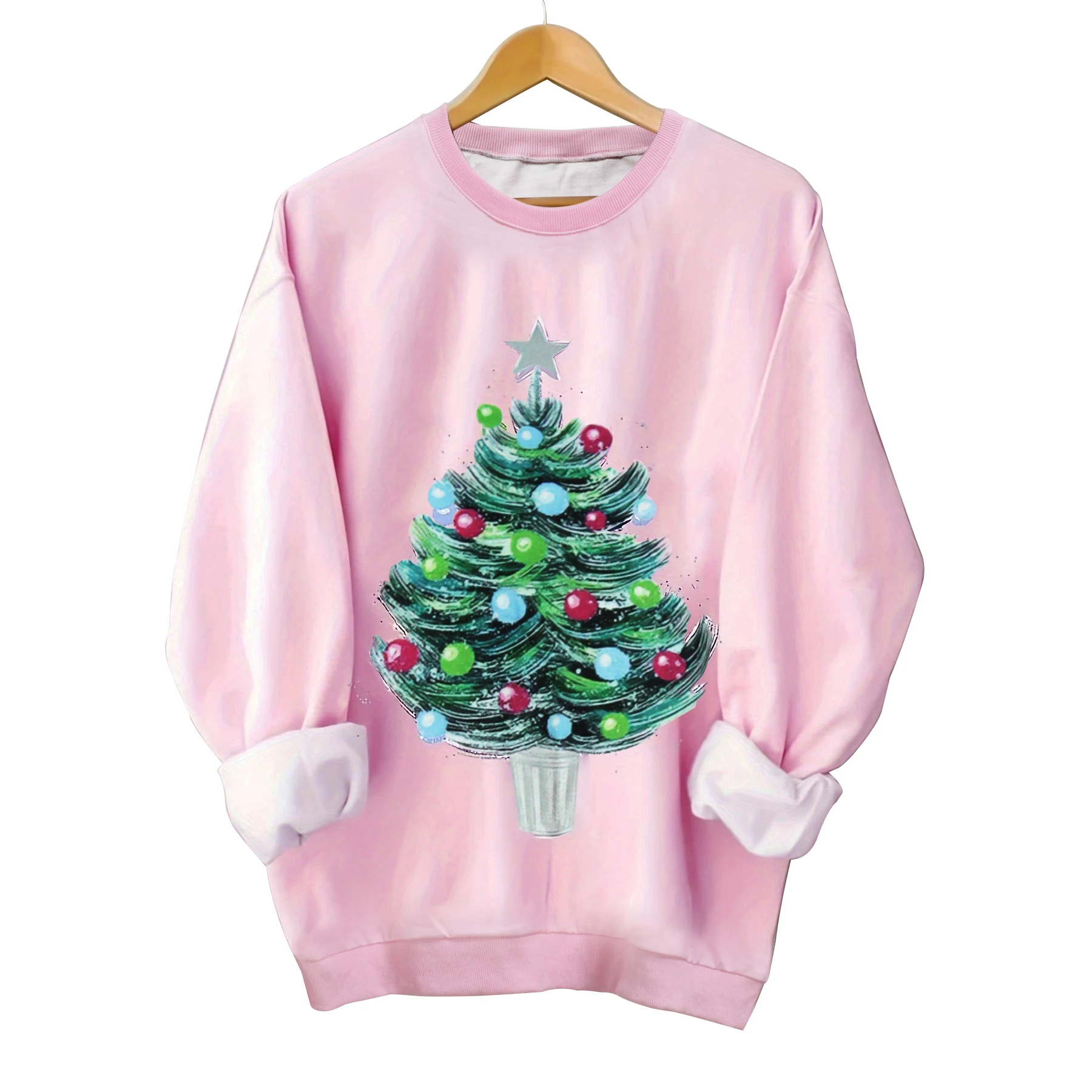 Europe and the United States women&s cross-border Amazon Christmas tree turtleneck loose sweater digital printed casual jac