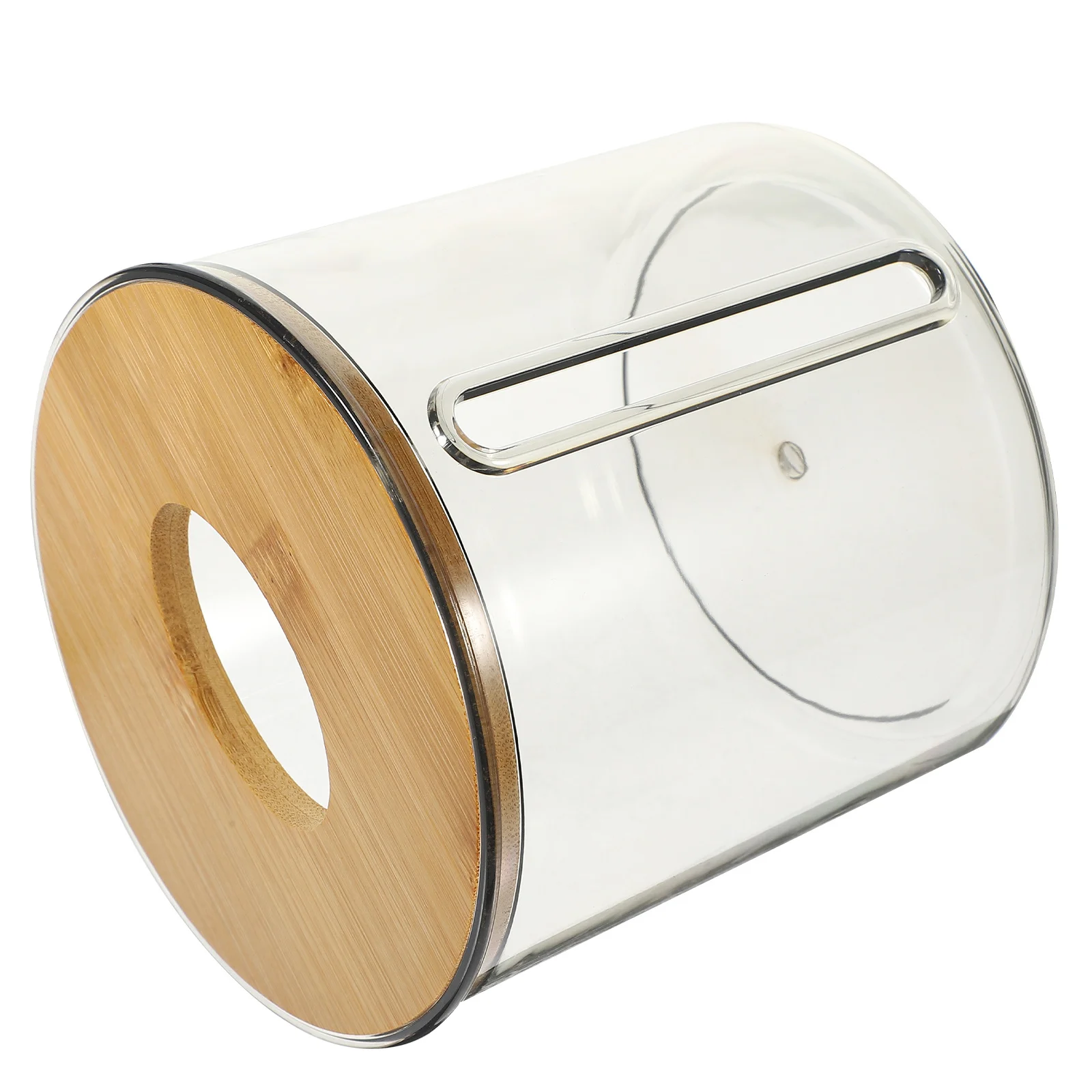 

Round Tissue Box Clear Design Plastic Bamboo Material Multifunctional Napkin Holder for Home Office Bedroom Decorative Storage