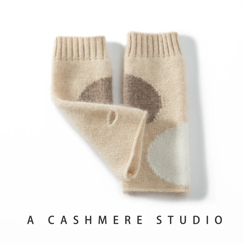 High-Quality Pure Goat Cashmere Mitt Exposed Finger Women's Gloves Winter Warmer Knitted Gloves Female Wrist Fingerless Minttens