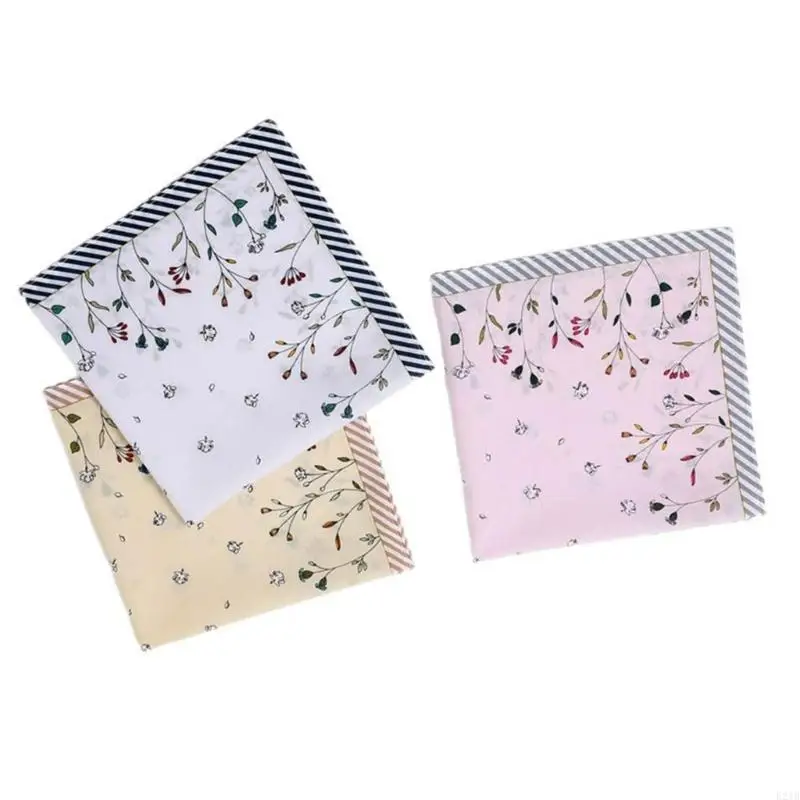 E21B 1PC Women Hankies Printing Flowers Hanky Florals Absorbent Cotton Handkerchief