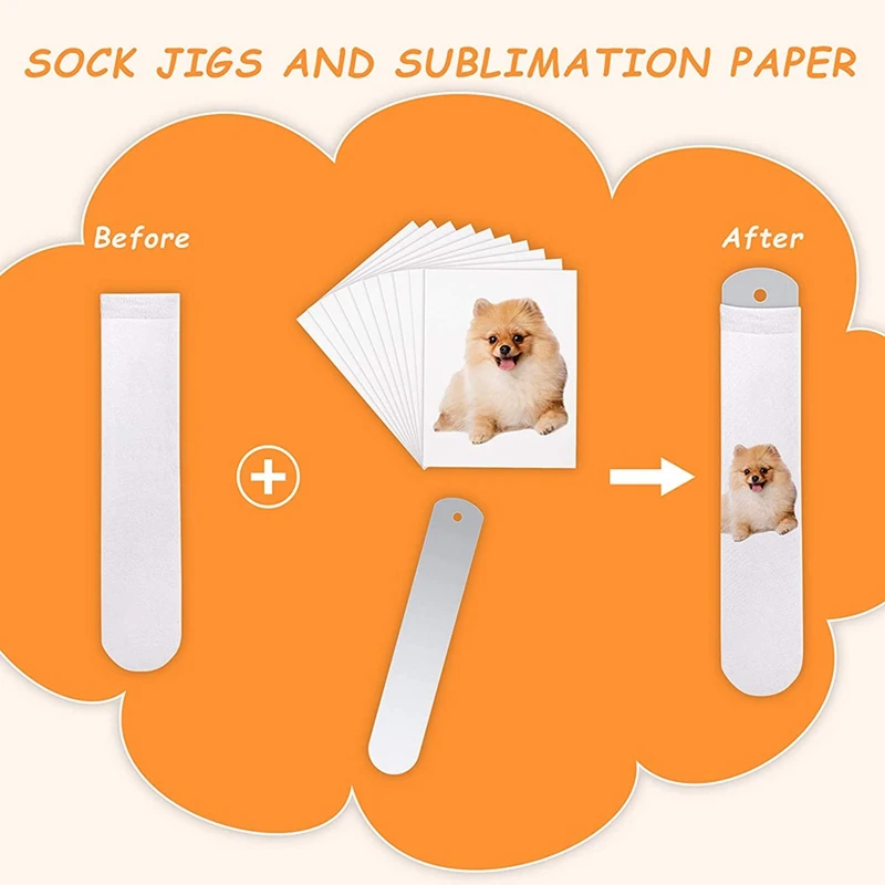 Metal Straight Sock Sublimation Jigs, Papel de transferência de calor para sublimação de tintura, Calor Press Socks, 10 folhas