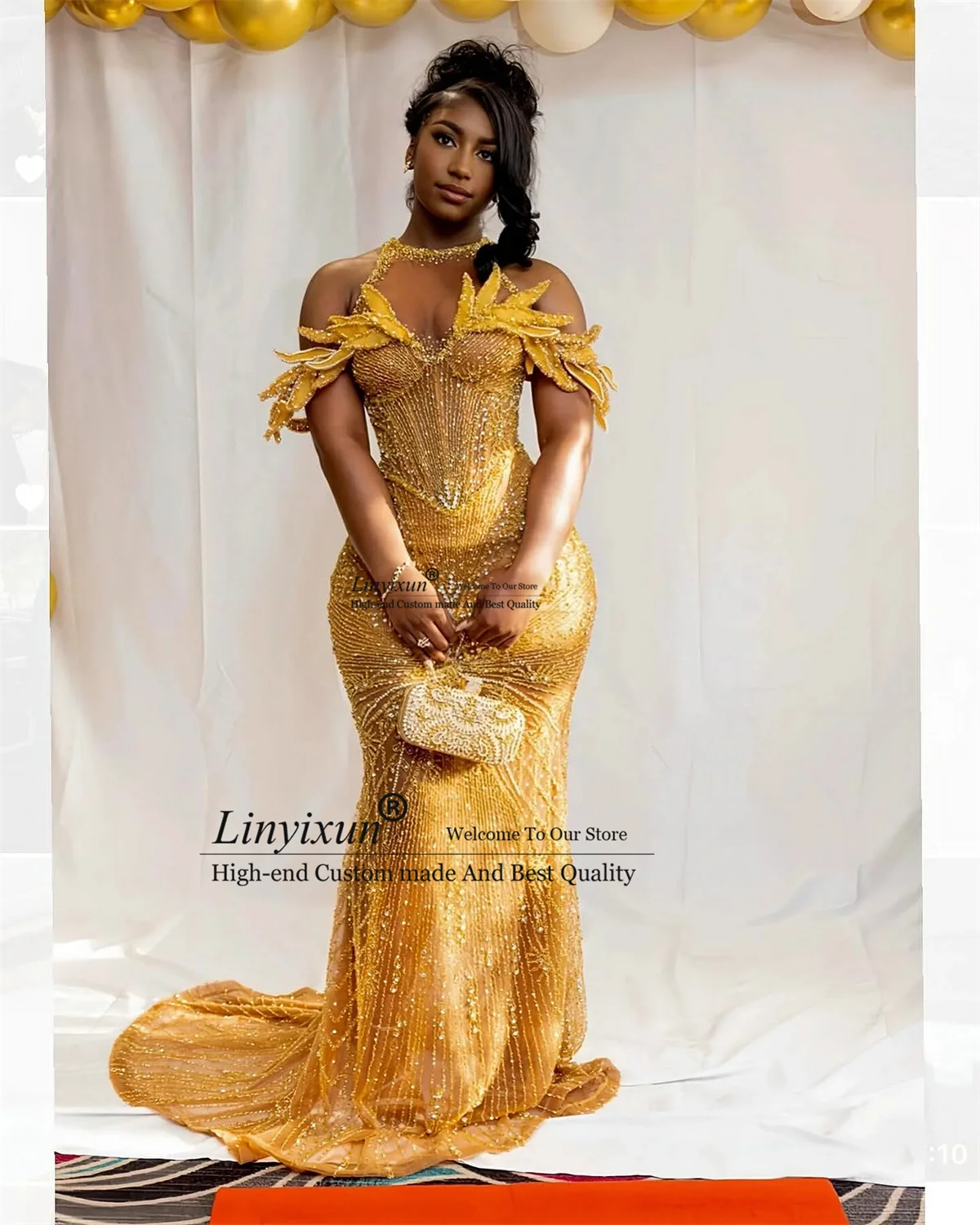 Błyszczące Sukienki na Bal Maturalny w Stylu Syreny z Kryształkami Rhinestone, Personalizowane Suknie Wieczorowe Aso Ebi na Gale i Wesela z Kwiatami 3D