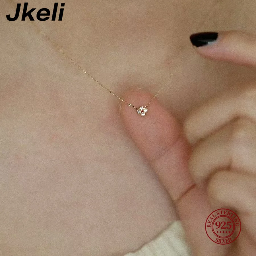 

Jkeli мини-крест циркон цветок ожерелье S925 стерлингового серебра 14 К золото простой элегантный японский стиль цепочка с замком