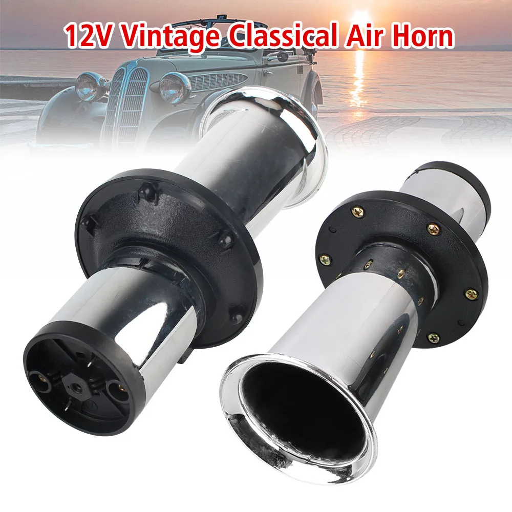 Car Electric Horn Air Compressor Horn Vintage 12V 3A Classical Trumpet Modification 110dB Super Loud For Motorcycle Boat Truck