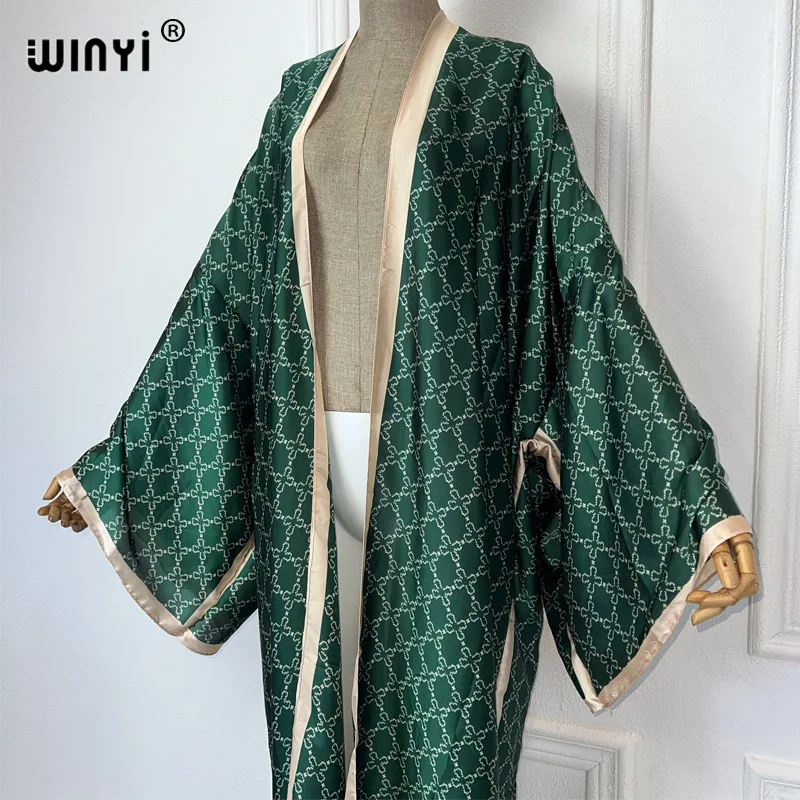 WINYI พิมพ์ชุดกิโมโนชุดหลวมสําหรับผู้หญิงหลวมเสื้อสเวตเตอร์ถักชุดชายหาด kaftan บิกินี่ cover up ชุดราตรียาวลงเสื้อ