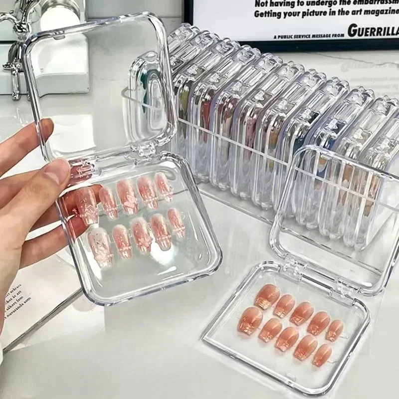 

10PCS Press-On Nail Storage Acrylic Boxes with Adhesive Sheets Transparent Clear Nail Boxes Jewelry Storage Tool&Accessories