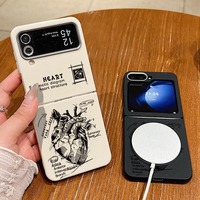 Heart Pattern Magnetic Phone Case For Samsung Galaxy Z Flip 6 5 4 3 5G Leather TPU Soft Folding Cover For Samsung Z Flip4 Flip5