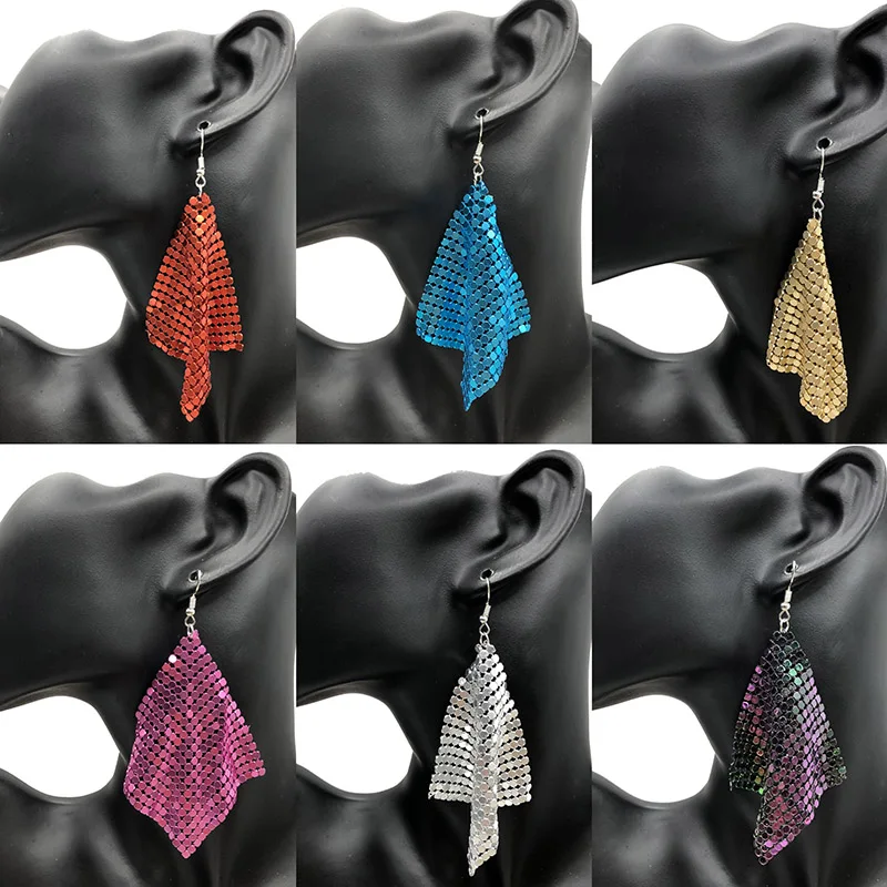 8-Color Large Mesh Fashionable And Versatile Square Variable Sequin  Jewelry Piercing Earrings For   Y2k Accessories Wholesale