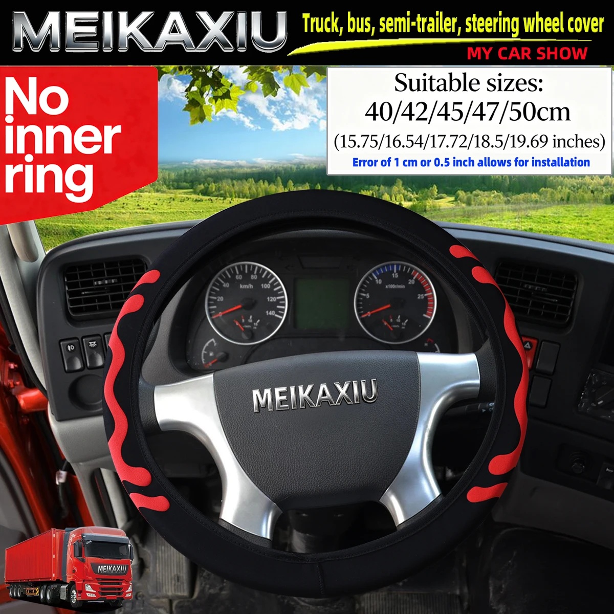 Breathable Large Foam Fabric Upholstery Steering Wheel Cover for Truck Van Bus Coach Semi-Trailer - Durable 40/42/45/47/50cm