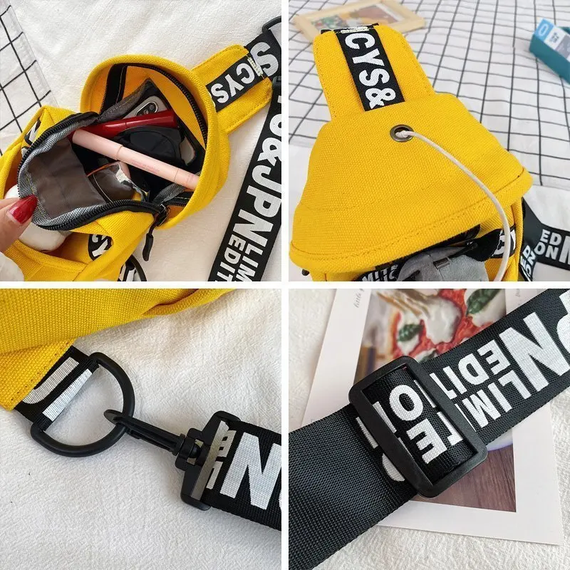 

Сумка через плечо с милым рисунком ягненка, женская парусиновая нагрудная сумка, мягкая повседневная модная корейская сумка с буквенным элементом на молнии...