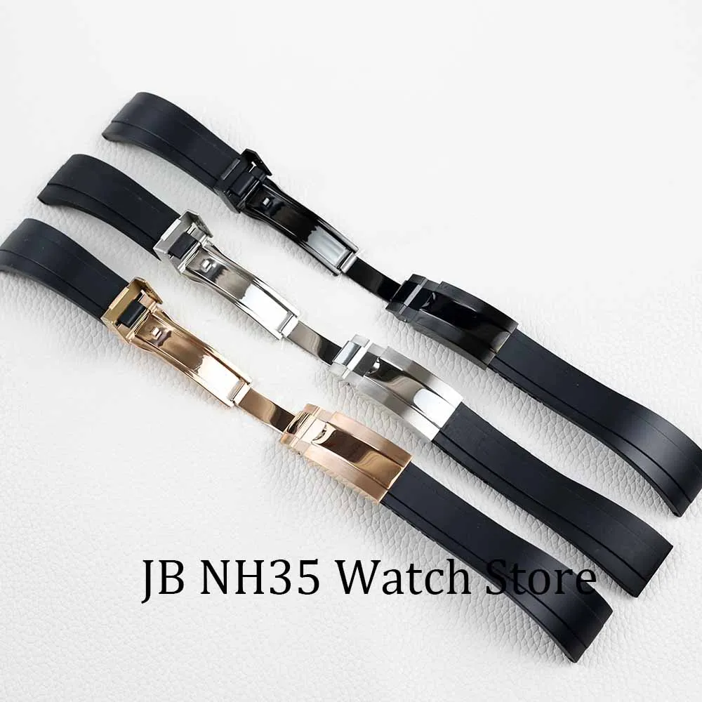 20MM rubber watchband Silver Black Rose Gold Buckle for Submariner Yacht Daytona Oyster Date Explorer GMT watch Case strap