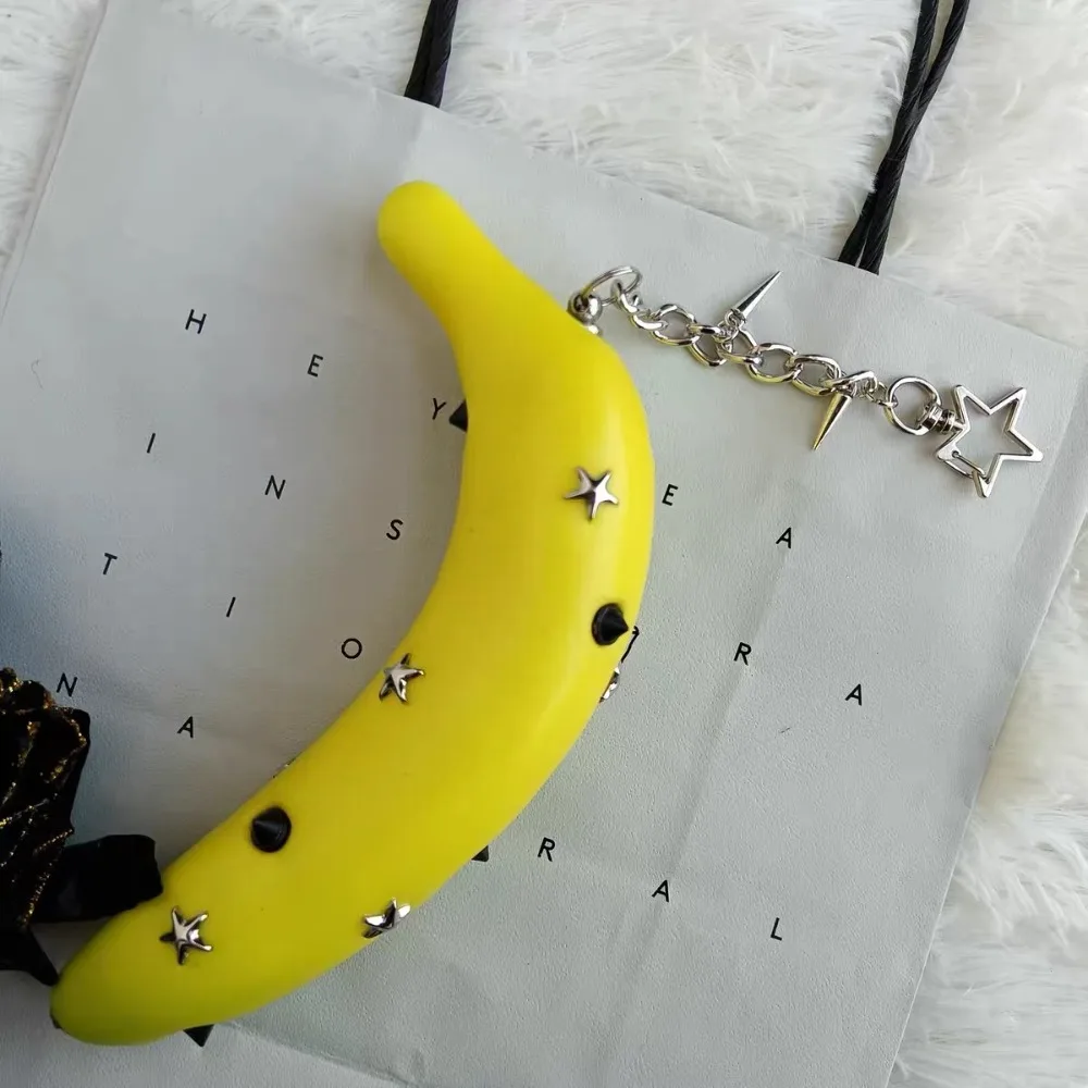 Y2K Style Fruit Vegetable Pendant Star Rivet Design Handmade Bag Charm Keychain Exquisite Simulated Fruit Vegetable Pendant