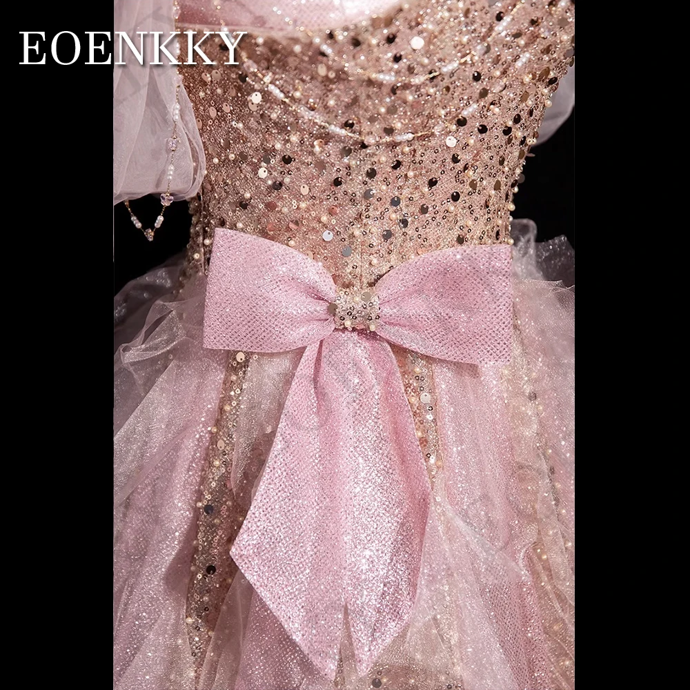 Luxury Sparkly Beading Prom Dresses 2024 Glitter Sequined Off The Shoulder A Line Wedding Guest Dress Pink vestidos de gala