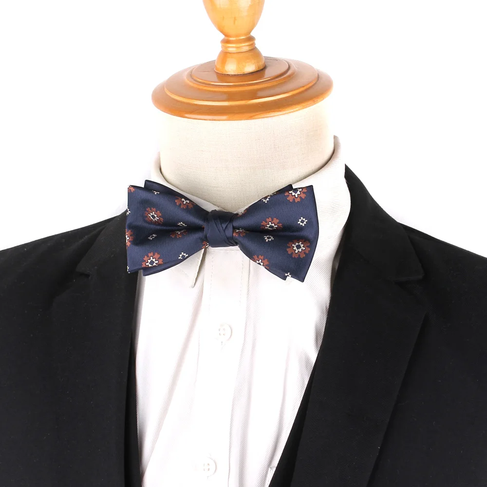 Men's Double Layer Bow Tie 1200 Thread Polyester Jacquard Fabric Banquet Bowtie For Wedding Gifts